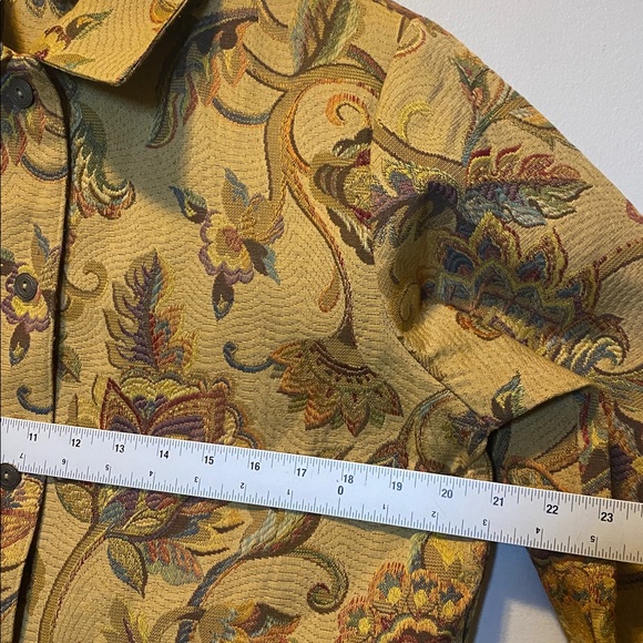 Susan Graver Jacquard Button Up Jacket Women’s Medium Tan Floral Print Jacket - Picture 11 of 13
